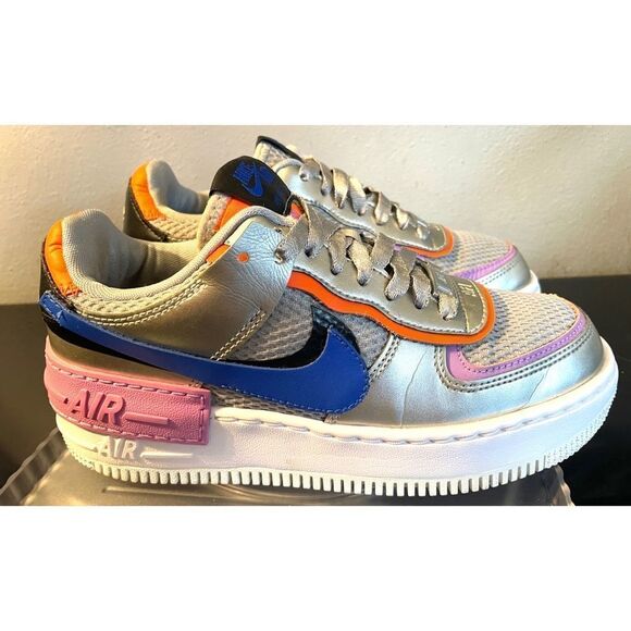 Nike Women's AF1 Shadow Metallic Silver Racer Blue CW6030 Size 6 - Picture 1 of 11